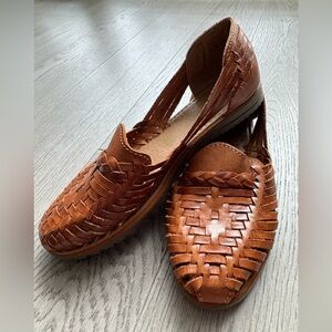 Women's tan leather huarache sandals